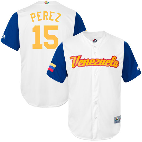 customized Men Venezuela Baseball #15 Salvador Perez White 2017 World Baseball Classic Replica Jersey->->MLB Jersey